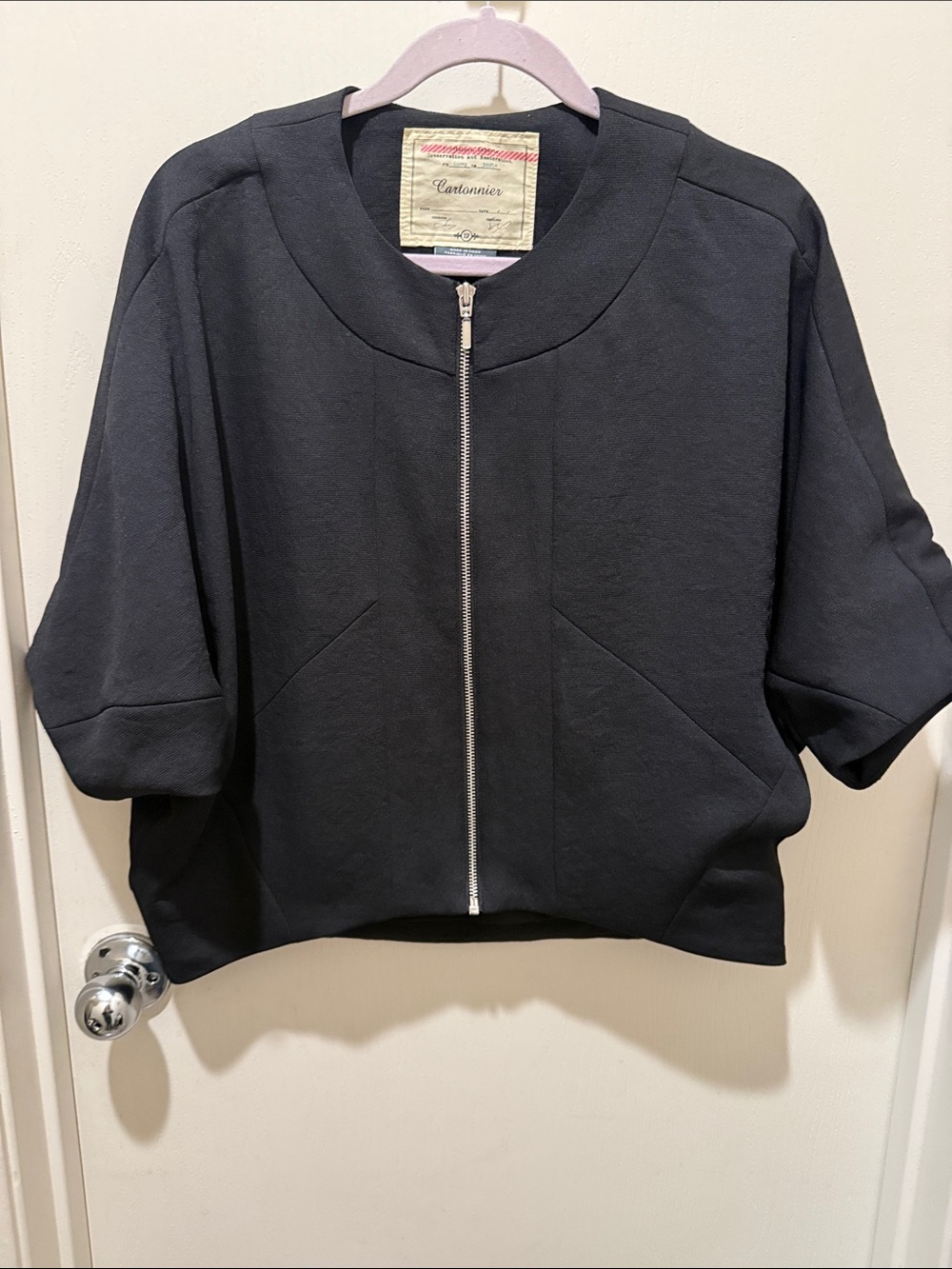 Cartonnier Black Short-Sleeve Zip Bomber Jacket